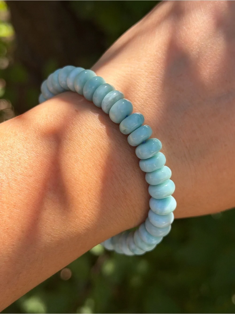 8.5mm High quality larimar donut shape Beaded Stretch Bracelet 1684